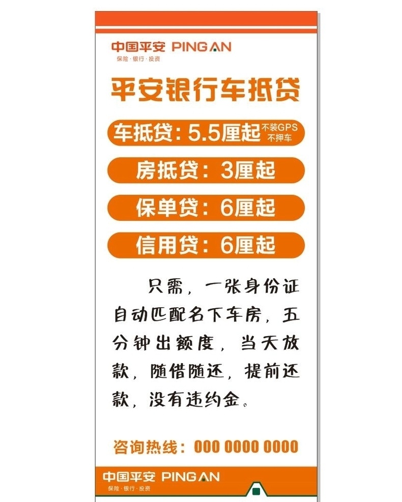 平安银行展架 中国平安 车抵贷 贷款 保险 投资 银行
