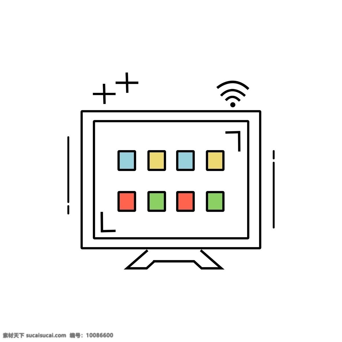 智能 电视 免 抠 图标 矢量图案 扁平化 彩色底纹 智能电视 小方块 设计图