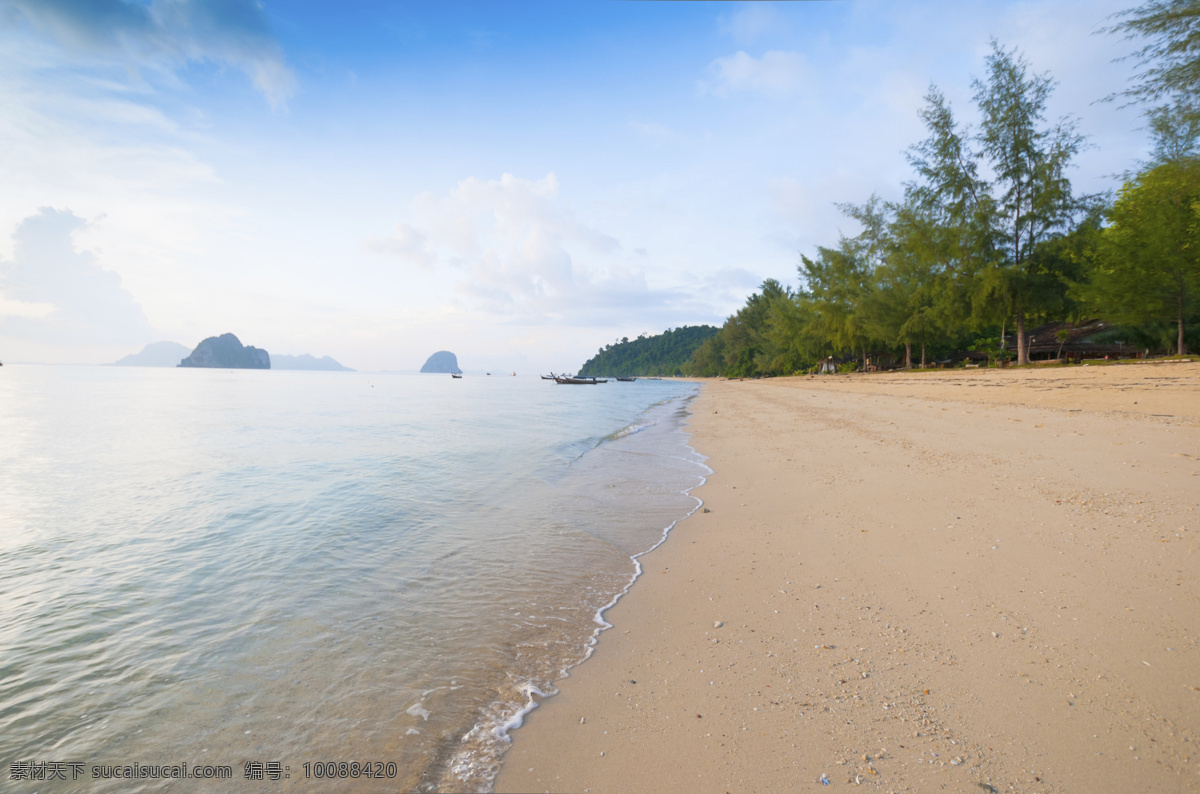 夏日 沙滩 美景 夏日沙滩 蓝天 白云 大海 海浪 浪花 树 大海图片 风景图片