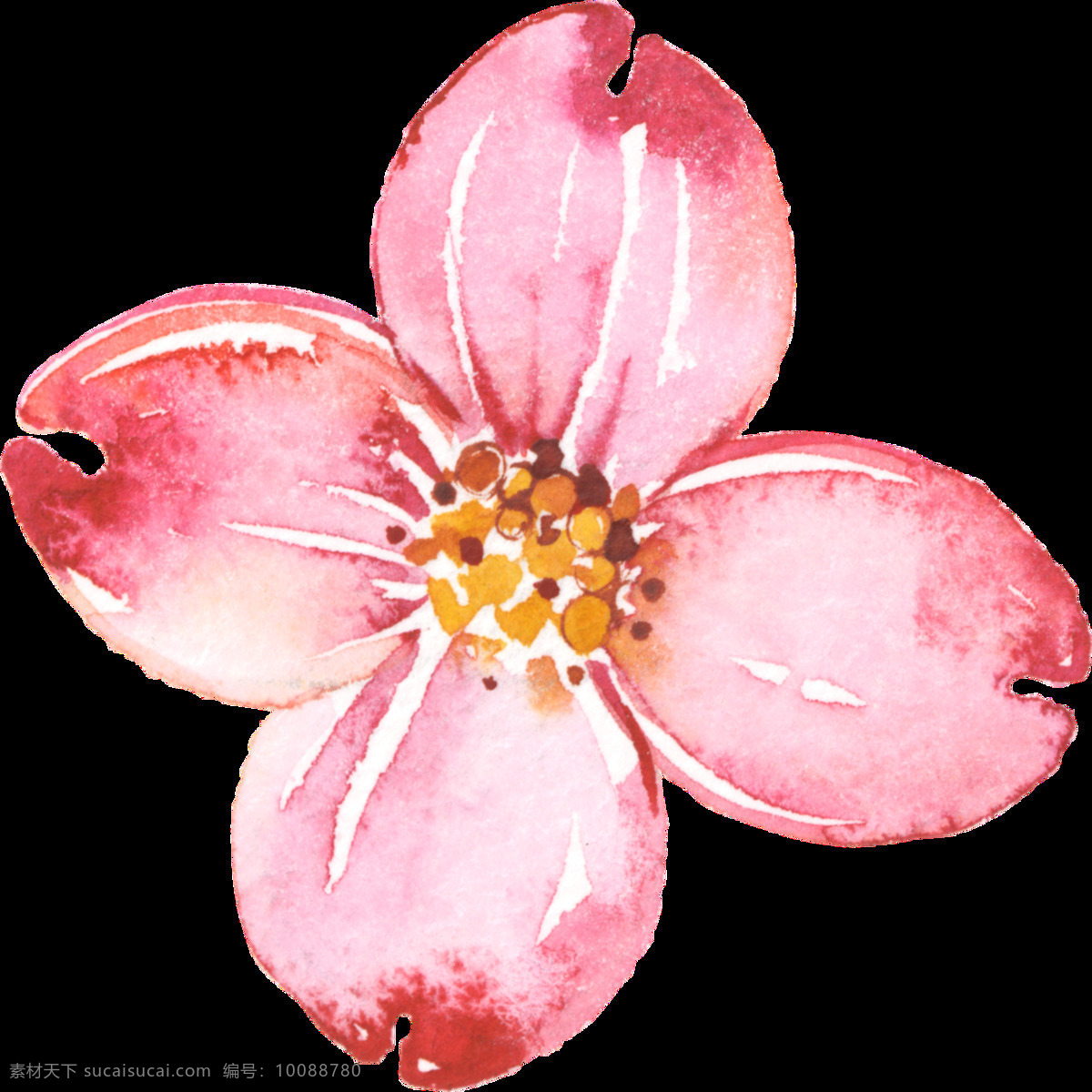 手绘 复古 花朵 透明 四片花瓣 水彩 红色 透明素材 免扣素材 装饰图片