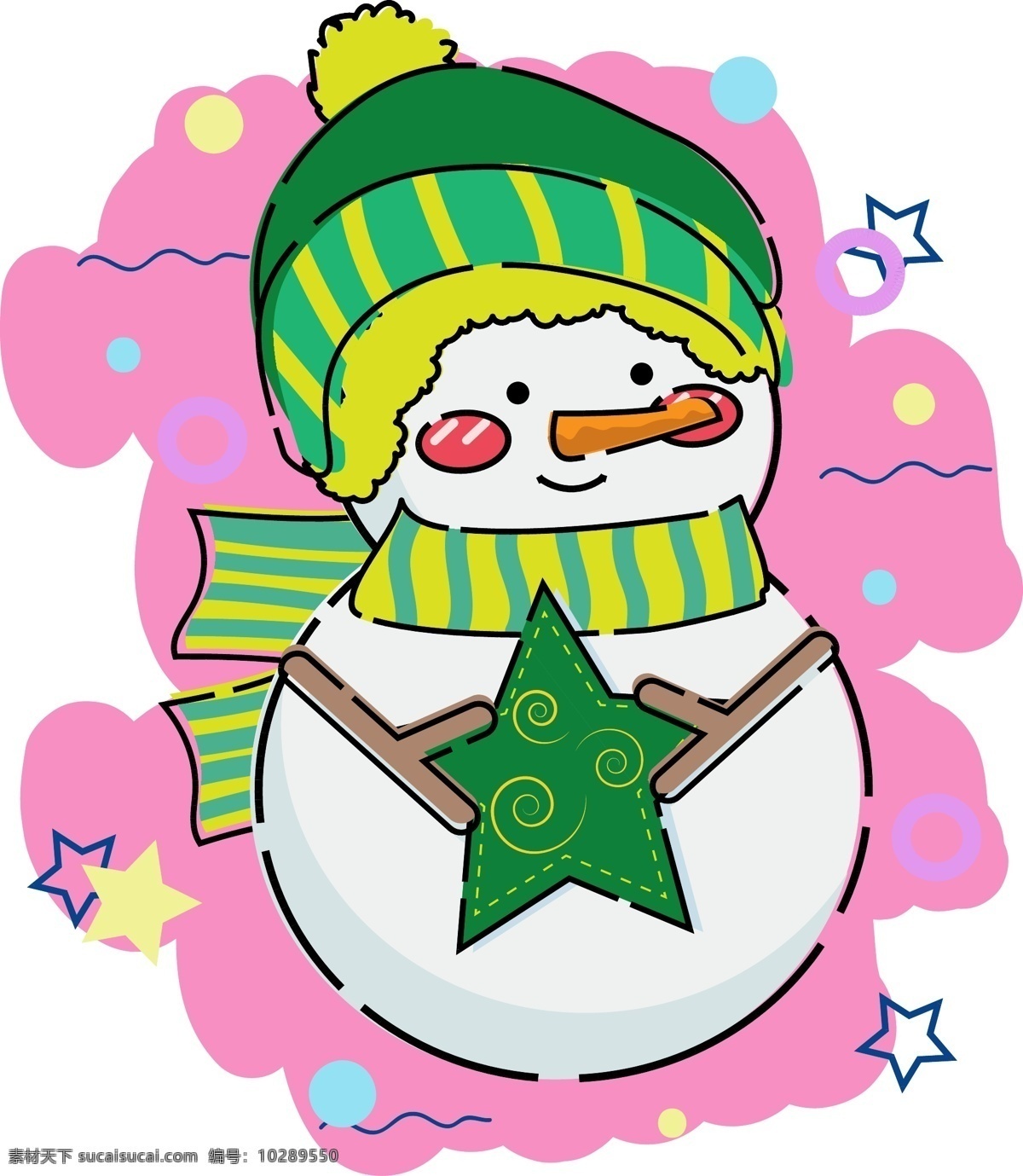圣诞 雪人 很 绿色 星星 圣诞树 围巾 帽子