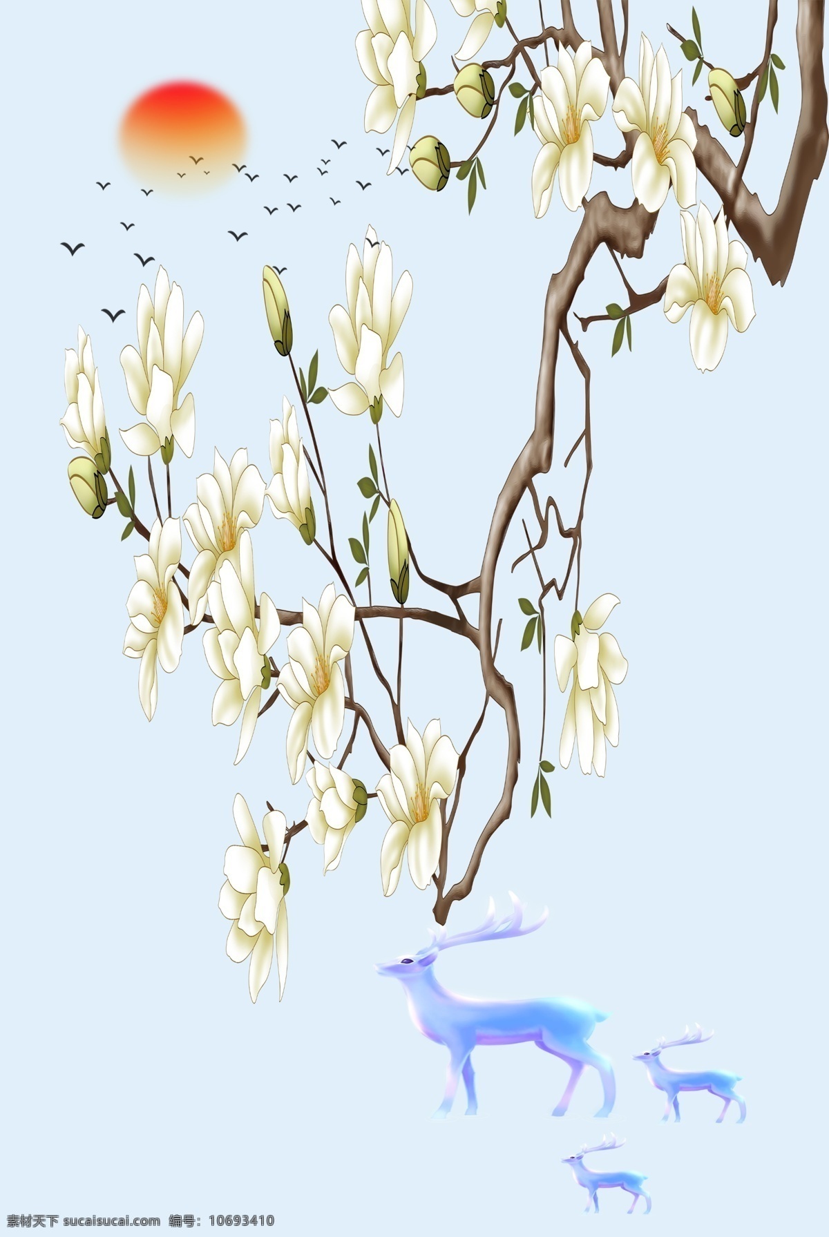 工笔花鸟 花鸟工笔 挂画 手绘 禅意 花鸟玄关图 新中式 山水 花鸟画 共享 分层