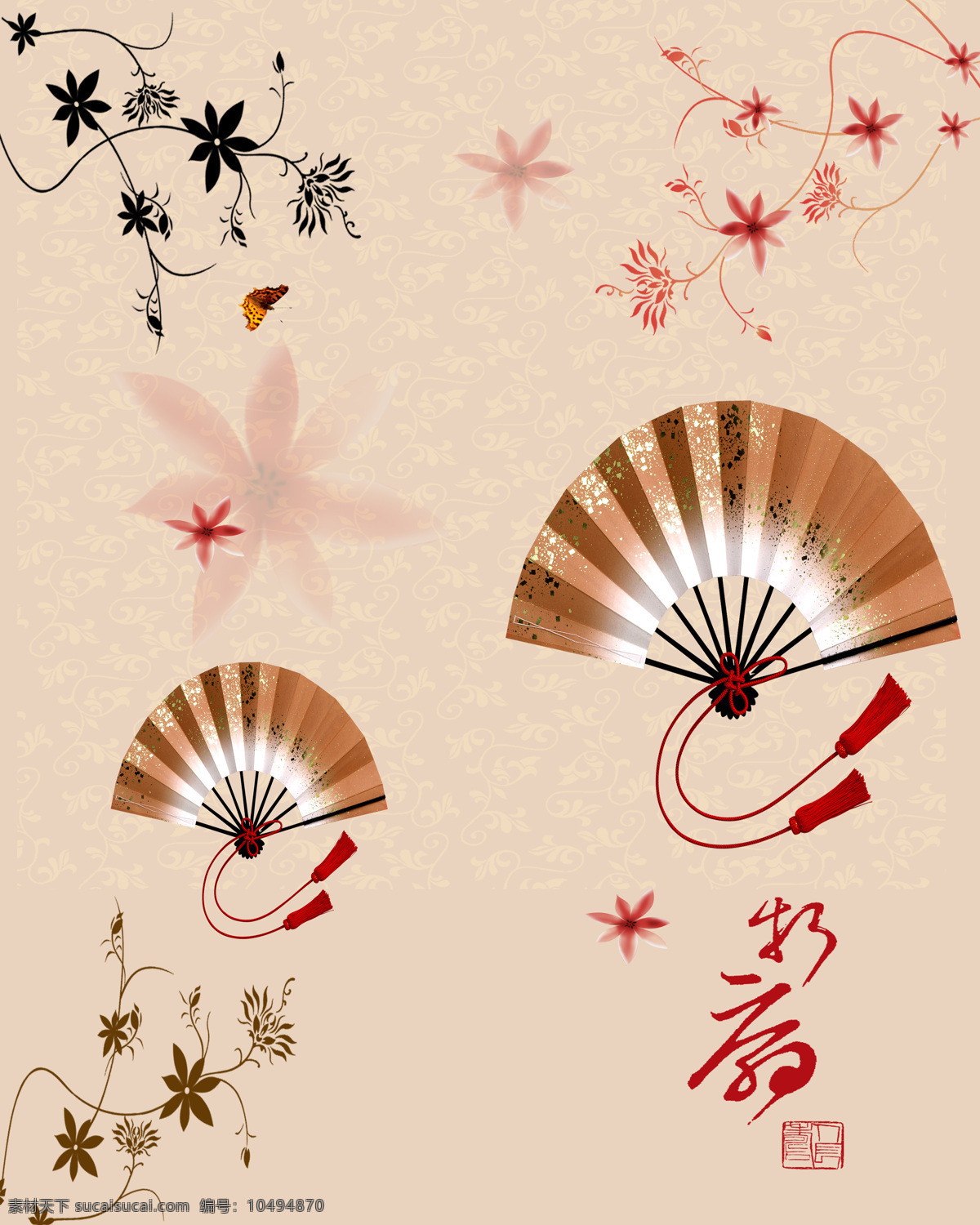 中国 元素 扇子 纹理 背景 花纹 风景 生活 旅游餐饮