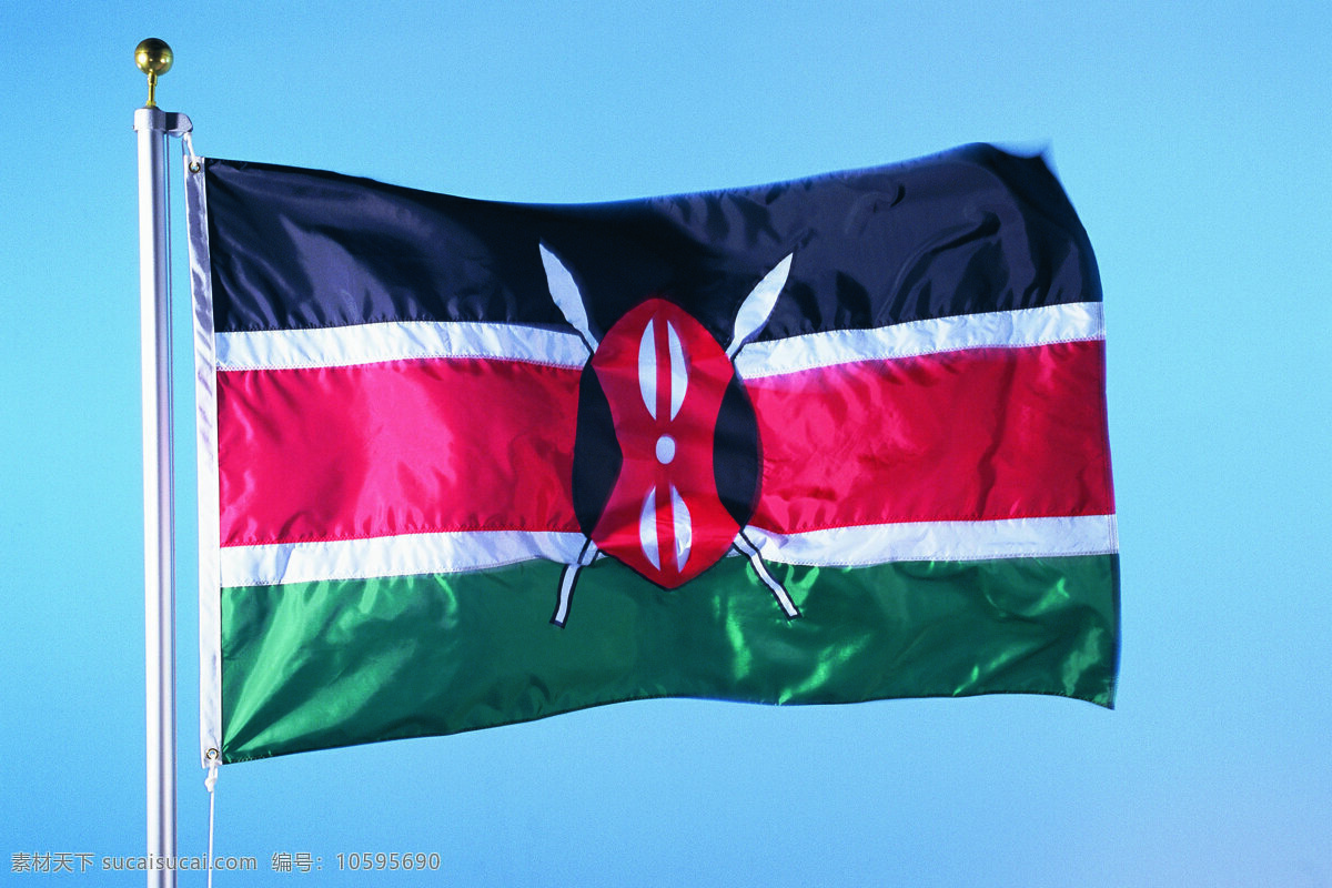 肯尼亚国旗 肯尼亚 国旗 旗帜 飘扬 旗杆 天空 文化艺术 摄影图库