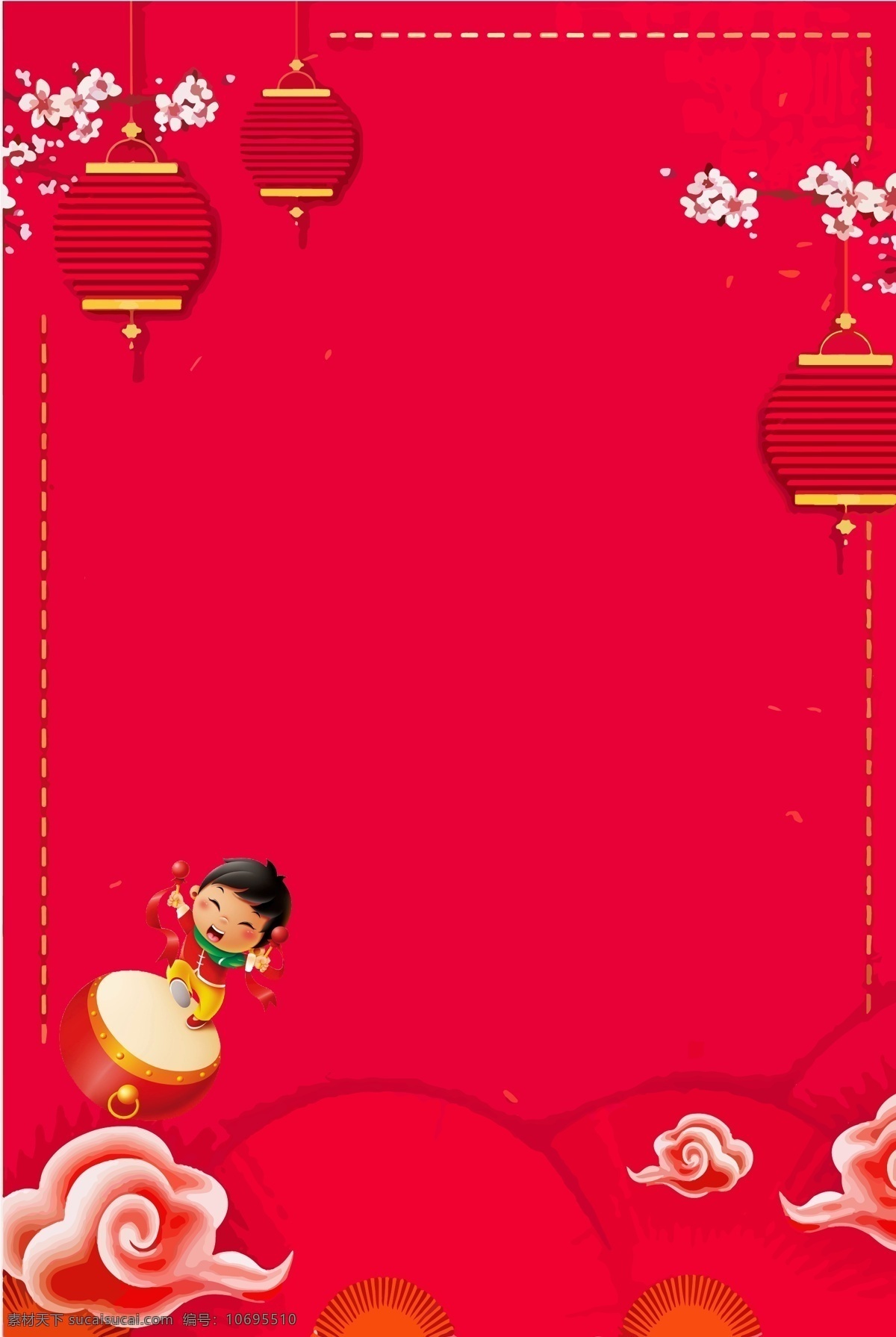 喜庆 迎新 年 小 娃娃 背景 灯笼 礼物 红色 新年快乐 花枝 猪年素材 猪年模板
