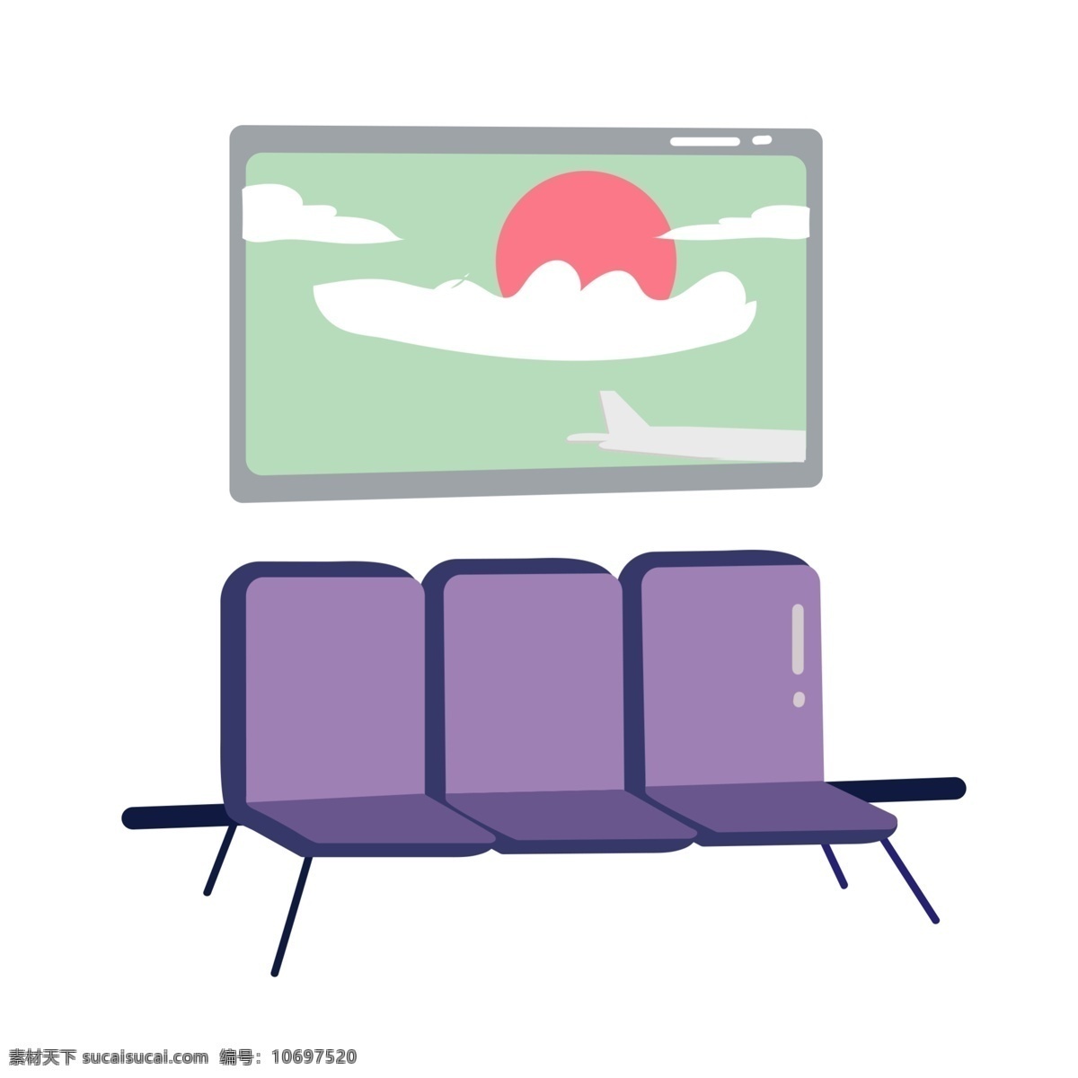手绘 卡通 椅子 挂图 插画 手绘椅子 卡通椅子 手绘挂图 卡通挂图 火车 候车室 紫色的座椅 靠背椅 一排椅子