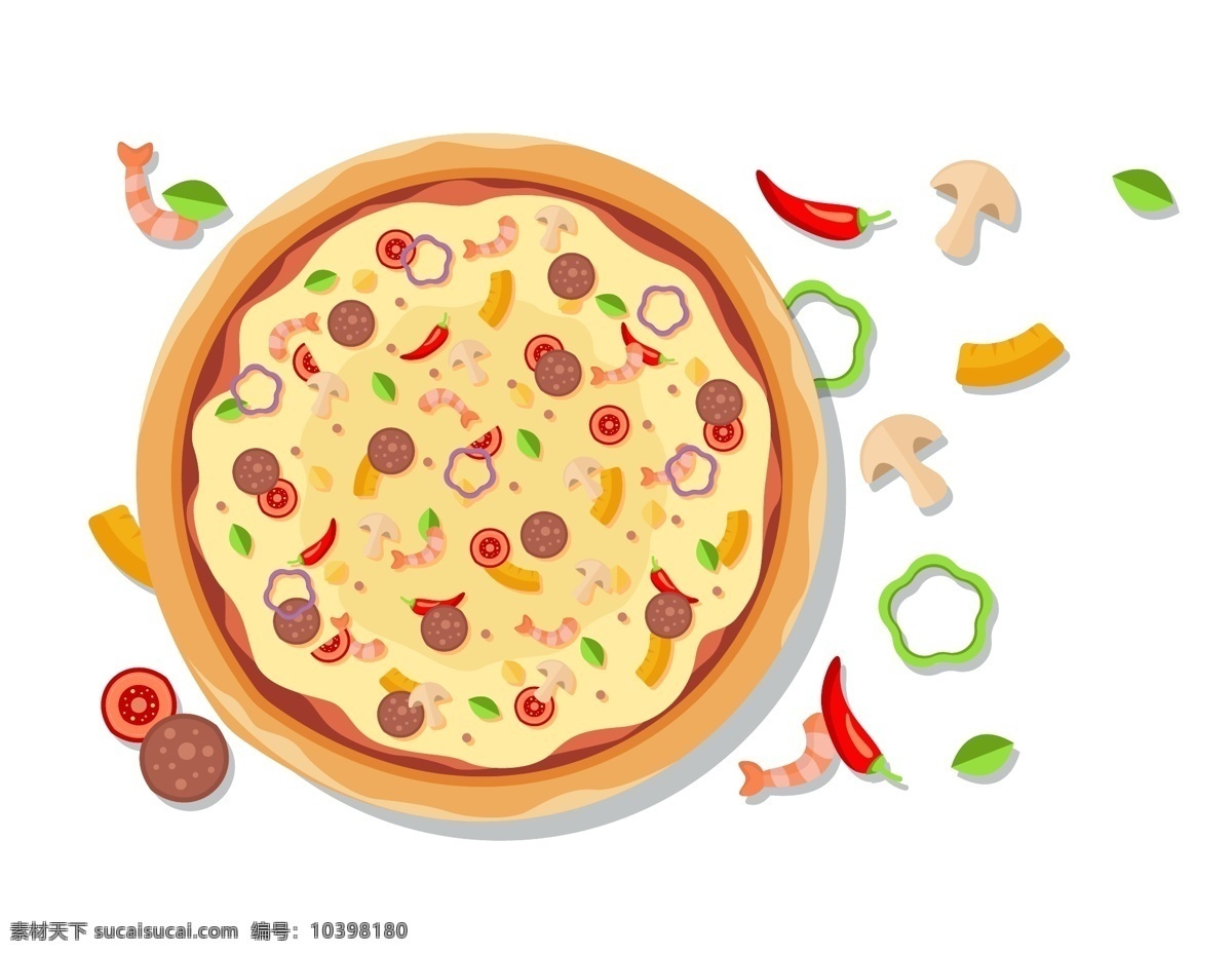卡通 海鲜 披萨 元素 辣椒 美食 手绘 菌类 西红柿 ai元素 矢量元素