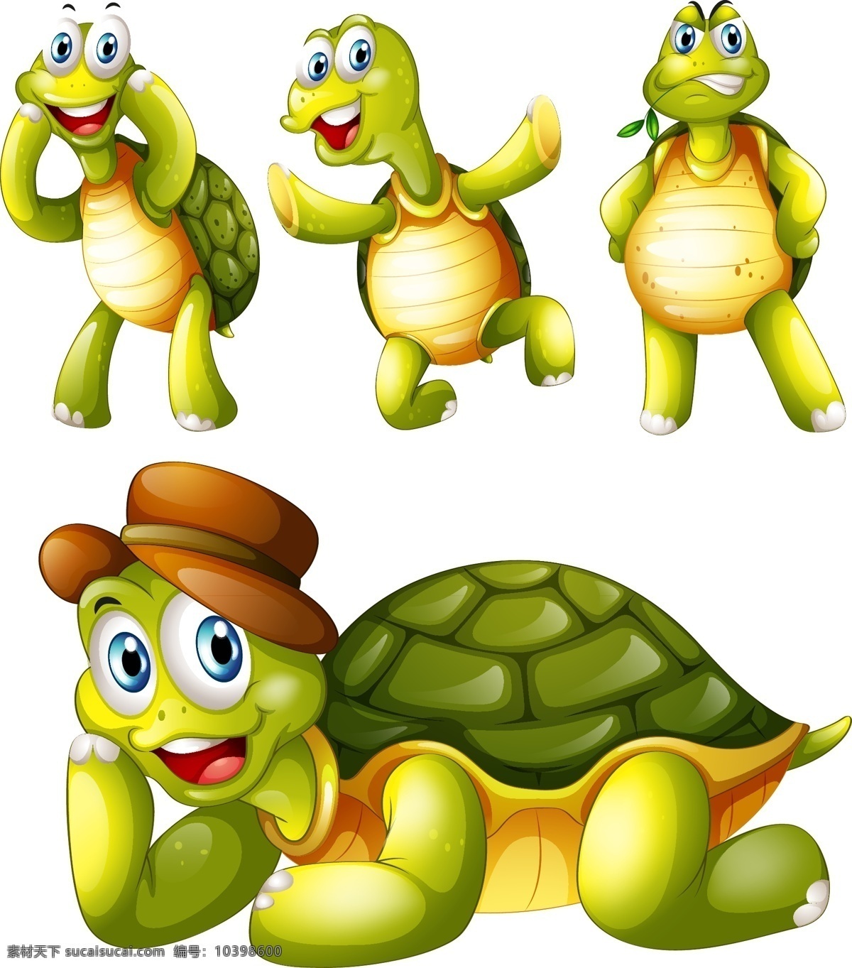 小乌龟 乌龟 卡通 可爱 绿色 矢量 分层 大眼睛 舞蹈 愤怒的乌龟 kt卡通人物 动漫动画 动漫人物 白色