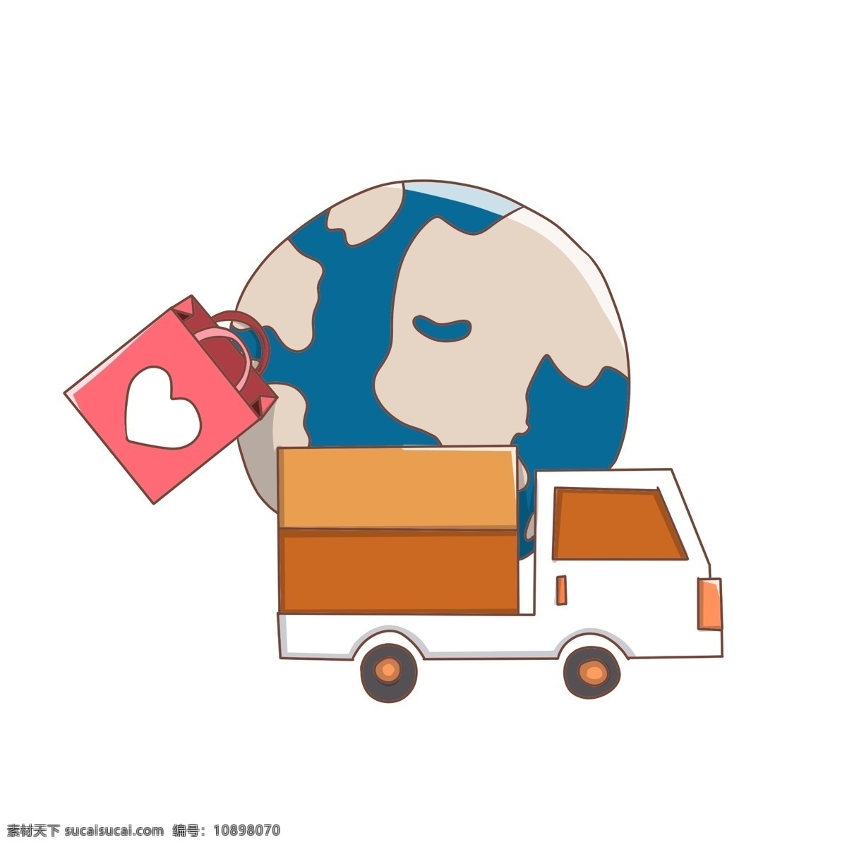 双十 二 全球 购物 插画 双十二 蓝色的地球 物流运输 12.12 全球购物 白色的汽车 红色购物袋