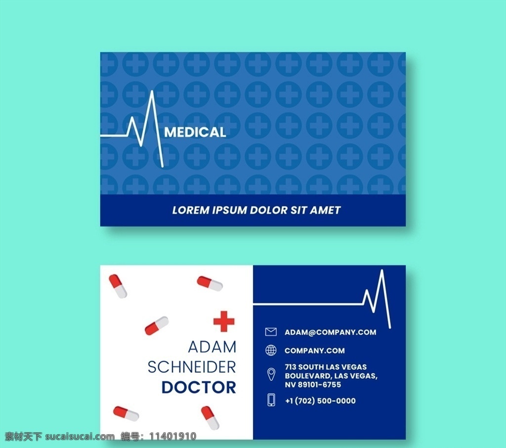 蓝色 医疗 商务 名片 卡片 正反面 矢量 高清图片