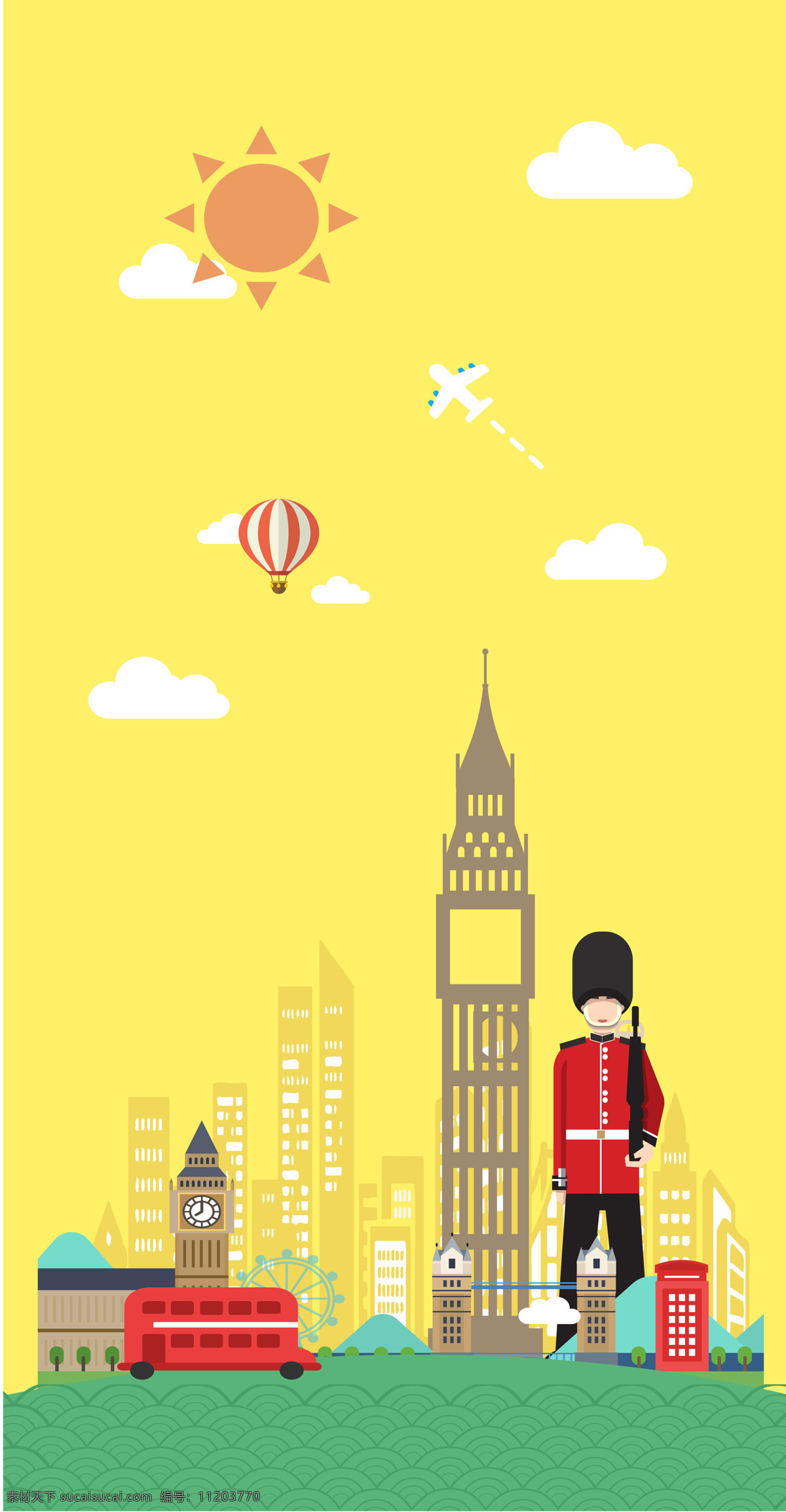 英国印象 英国插画 英国卡通 城市 英国大兵 英国 海报 英国建筑