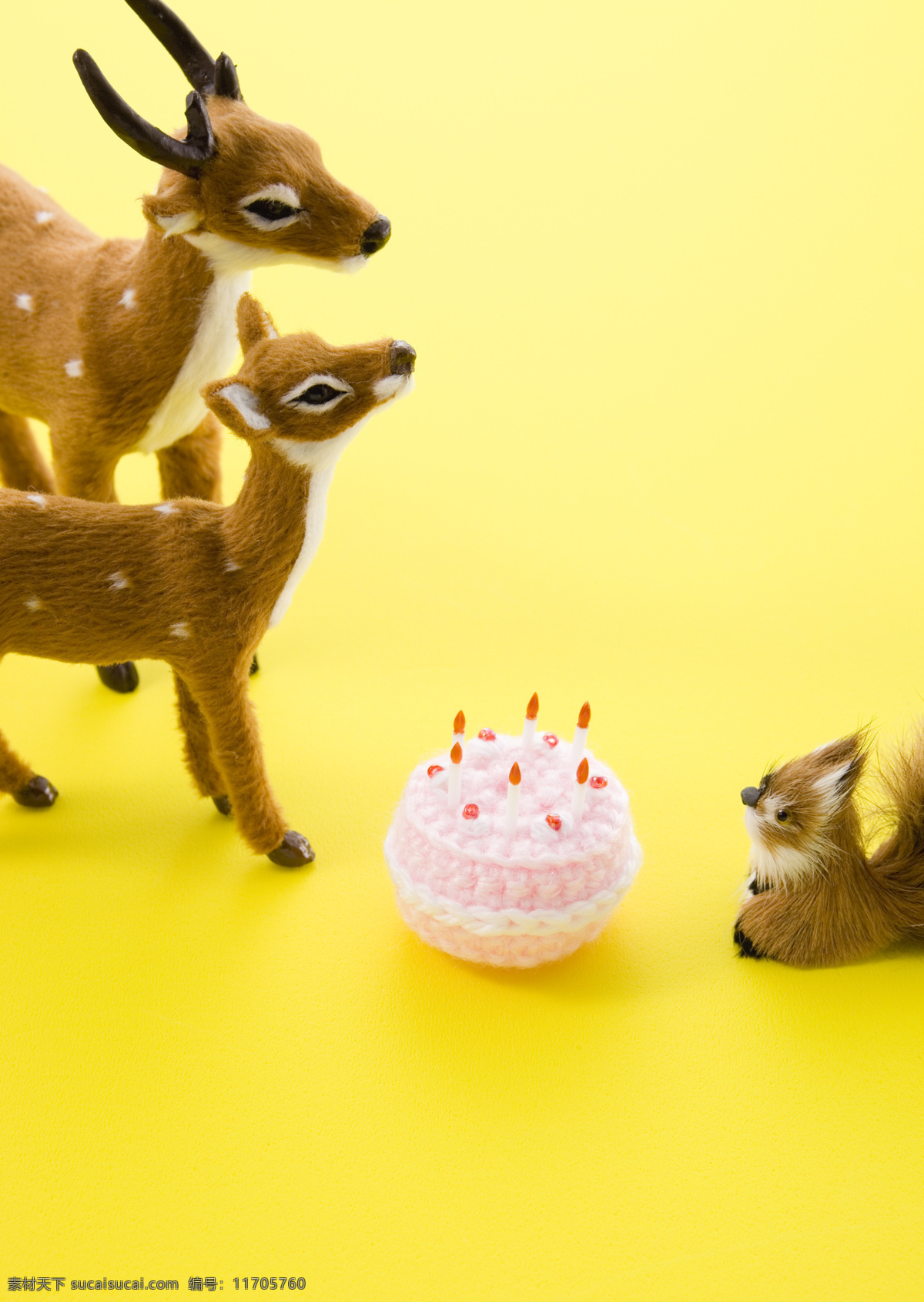 生日蛋糕 小动物 礼物 蛋糕 生意 伙伴 黄色背景 生日图片 生活百科