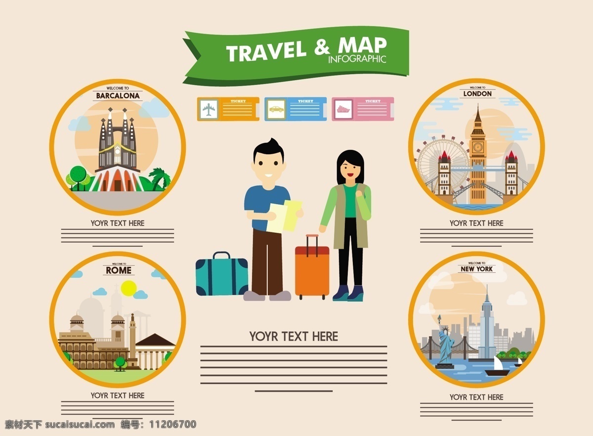 旅游信息图表 信息图表 旅游 旅游图表 旅行 扁平旅游 行李 景点 矢量素材