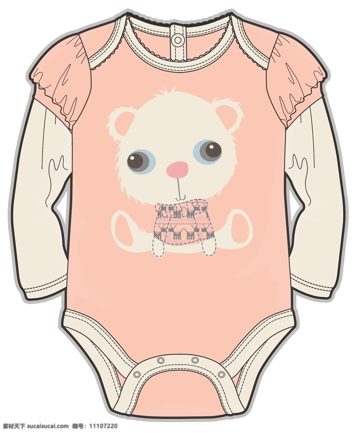 衣裤 连体 女 宝宝 服装设计 彩色 稿件 矢量 粉色 动物 假两件 婴儿 小宝宝 服装 女装 源文件
