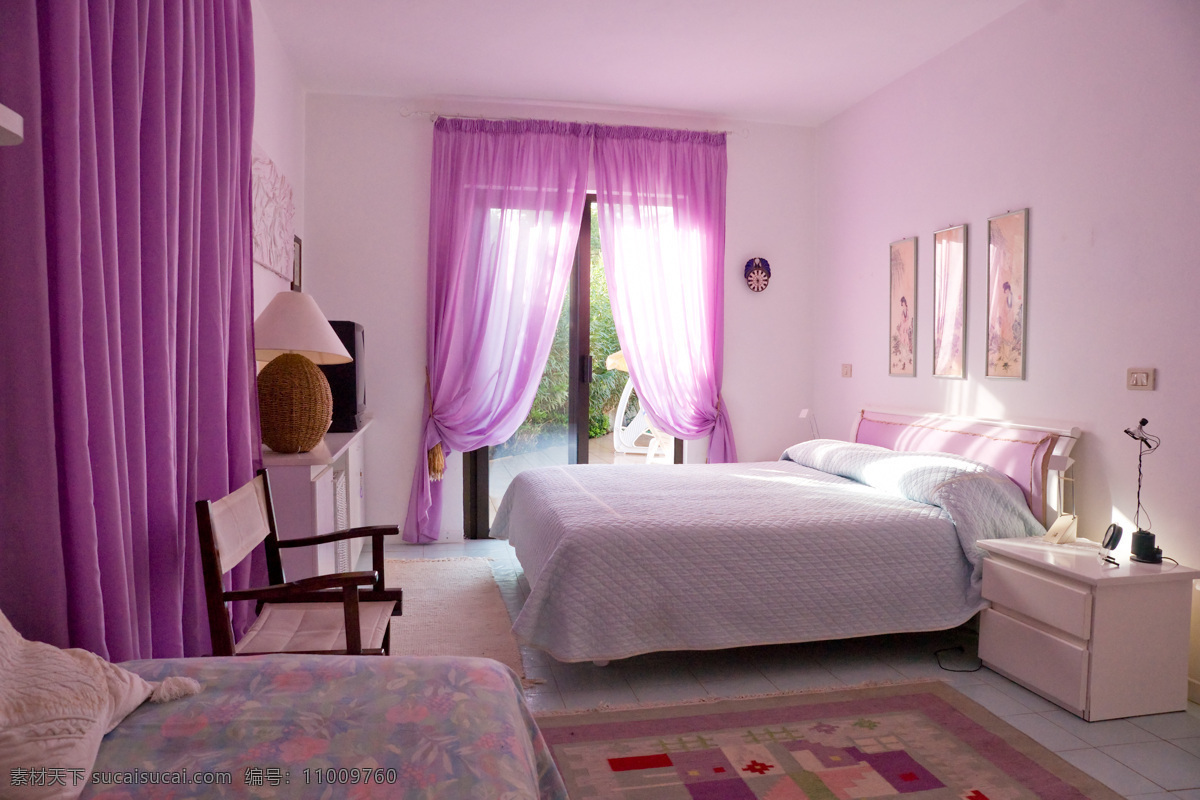 紫色 浪漫 风格 室内设计 卧室室内装修 卧室装饰 室内装饰设计 室内装潢设计 床 家具 环境家居