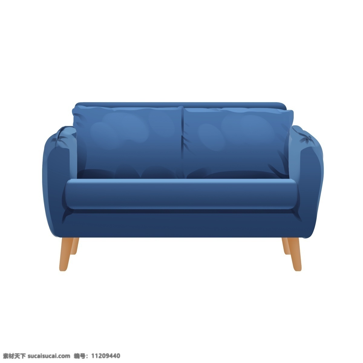 手绘 蓝色 双人 沙发 插画 蓝色双人沙发 手绘蓝色沙发 舒适的沙发 手绘家具 卡通室内家具 沙发家具插画