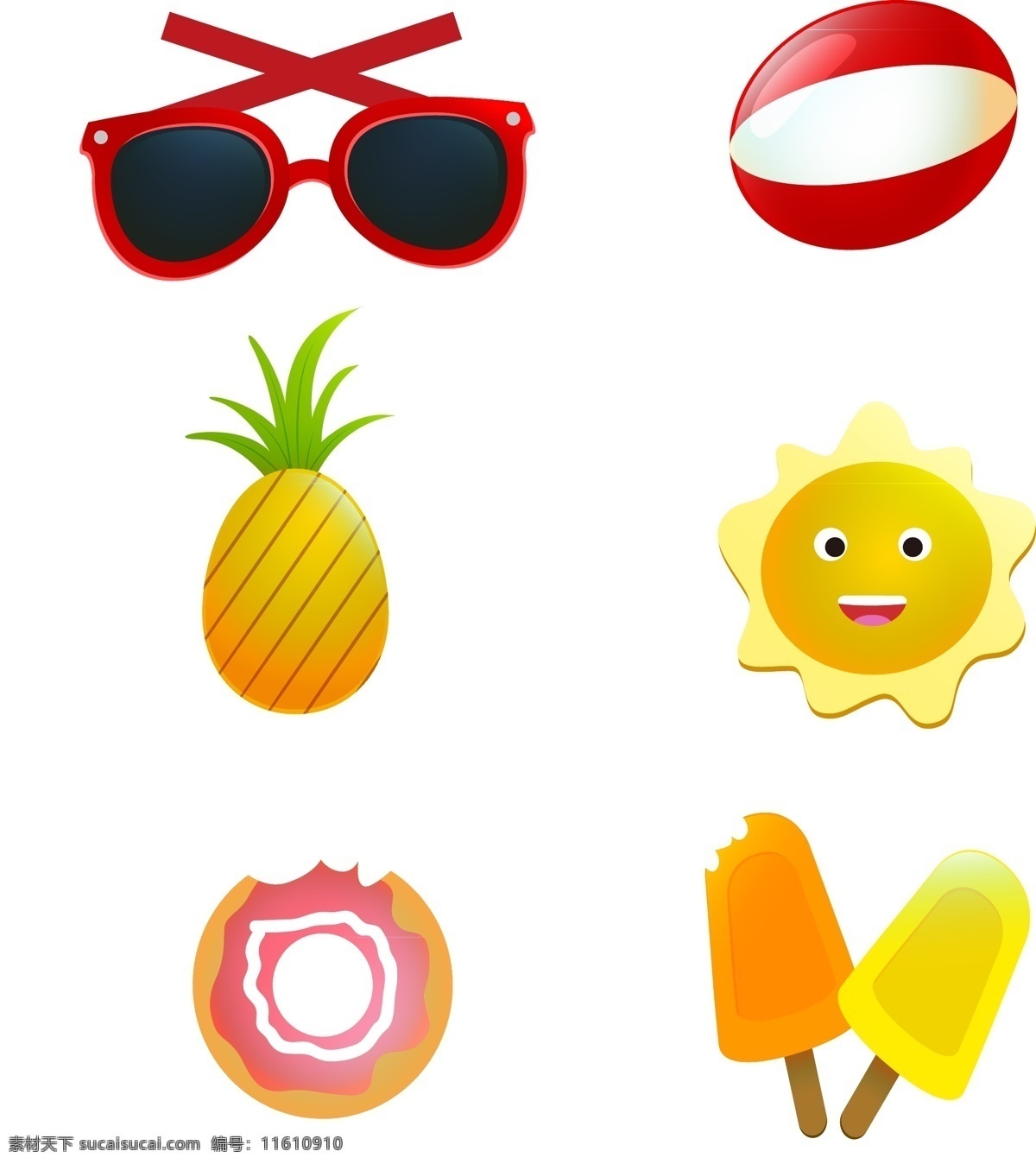 卡 通风 小可爱 夏季 相关 元素 眼镜 皮球 菠萝 太阳 冰淇淋