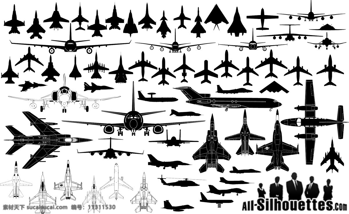 飞机矢量图 飞机 直升机 战斗机 客机 剪影 插画 矢量 现代科技 军事武器