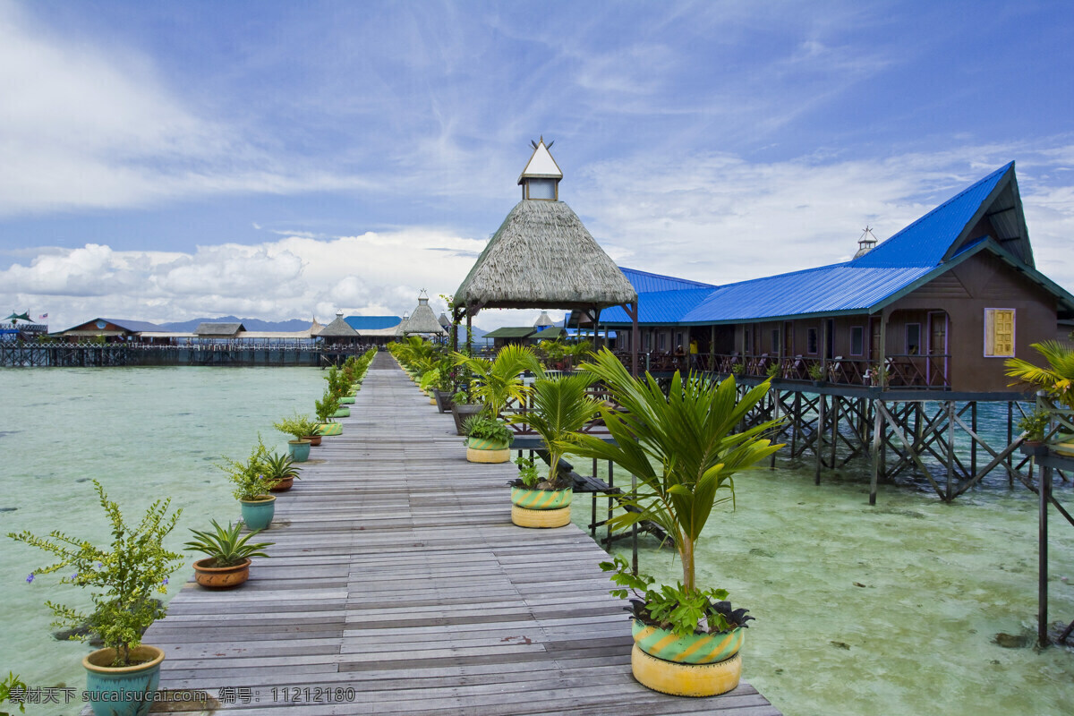 国外旅游 海景 海水 旅游摄影 木桥 盆栽 天空 沙巴海景風光 度假小屋 植物 小岛 馬來西亞 风景 生活 旅游餐饮