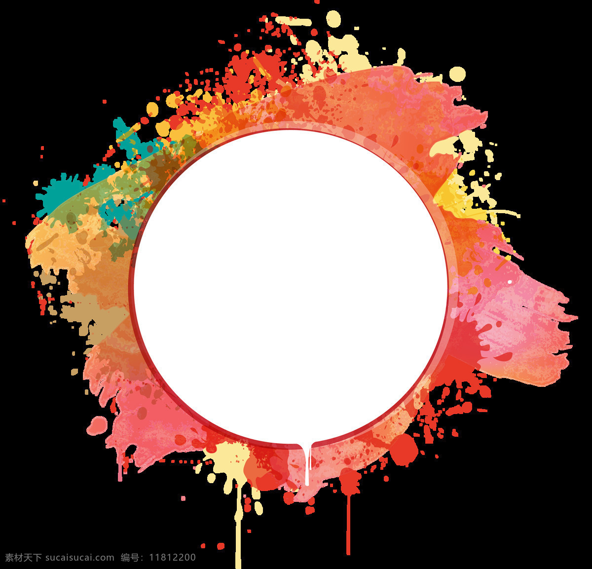彩色 水墨 涂鸦 绘画 圆圈 元素 png元素 免抠元素 透明元素
