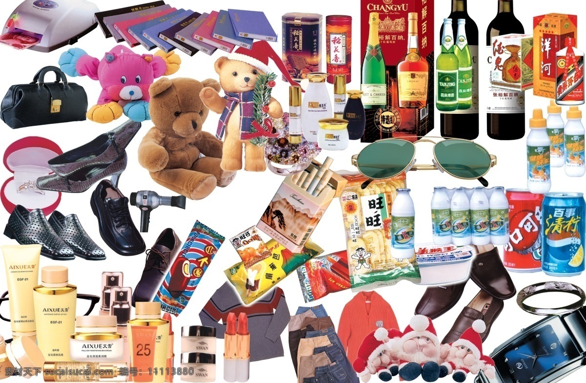 超市日用 酒 生活用品 书 娃娃 眼镜 脾酒 鞋子 化妆品 百事可乐 可口可乐 烟 旺仔 包 衣服 裤子 分层 源文件