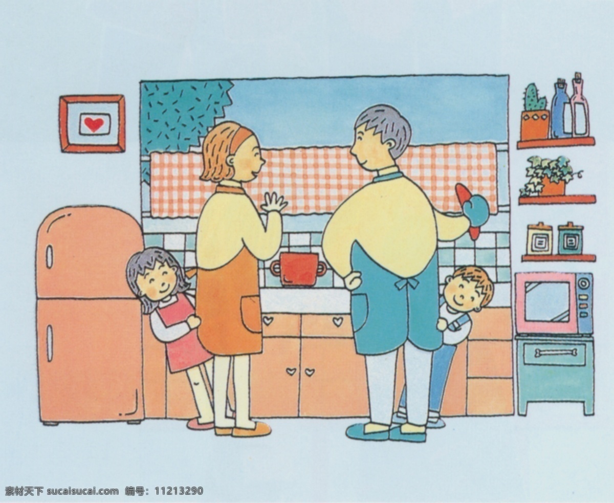 爸爸 插画 孩子 绘画书法 家具 妈妈 文化艺术 一家人 设计素材 模板下载 插画集
