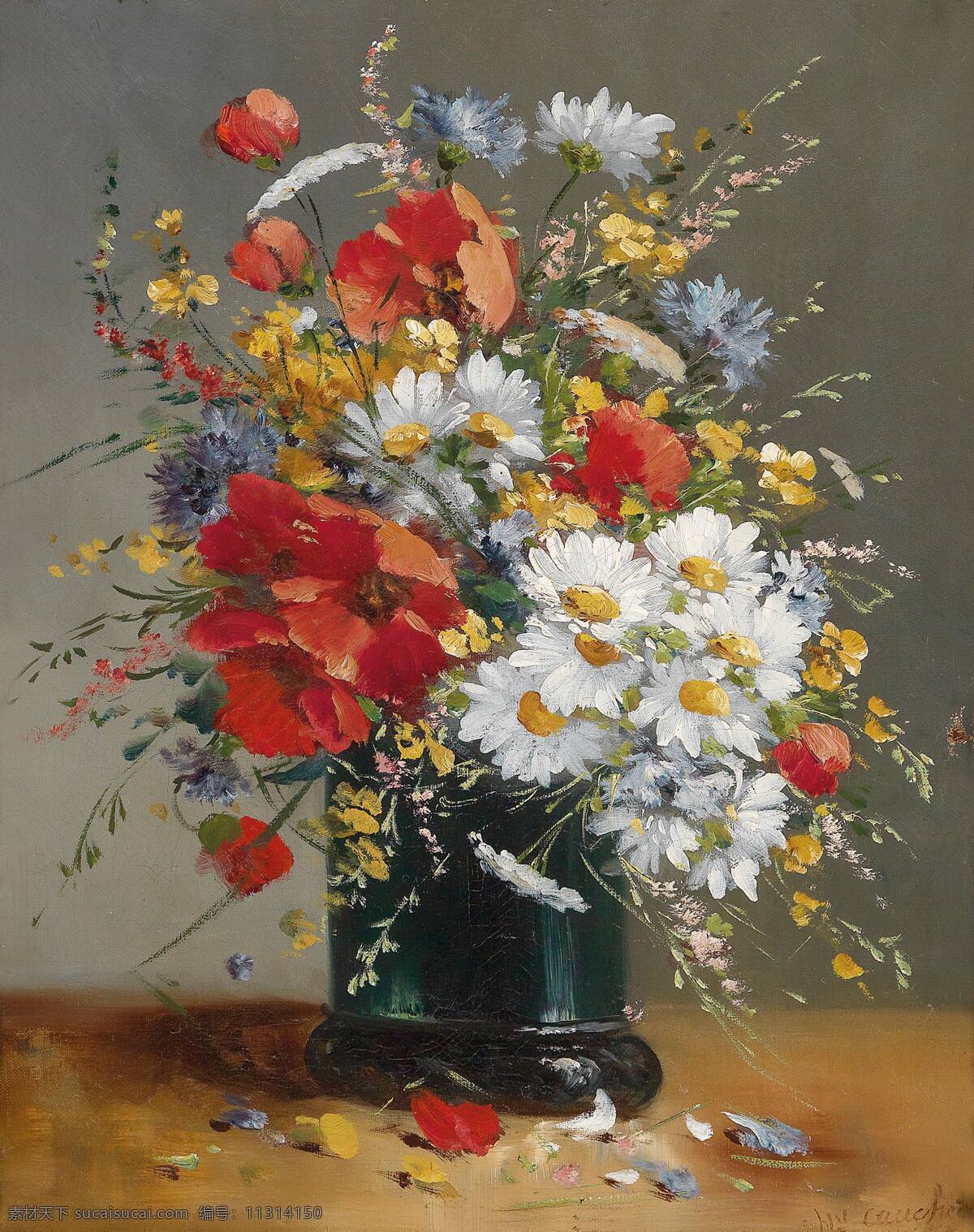 静物鲜花 尤金 亨利 克 舒 瓦 作品 法国画家 混搭鲜花 散落的花瓣 19世纪油画 油画 绘画书法 文化艺术