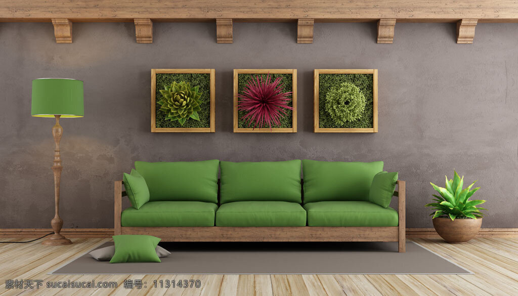 绿色 沙发 植物 画 效果图 家具 装修设计 空间设计 设计风格 家居 家具设计 室内装修 室内设计 壁画