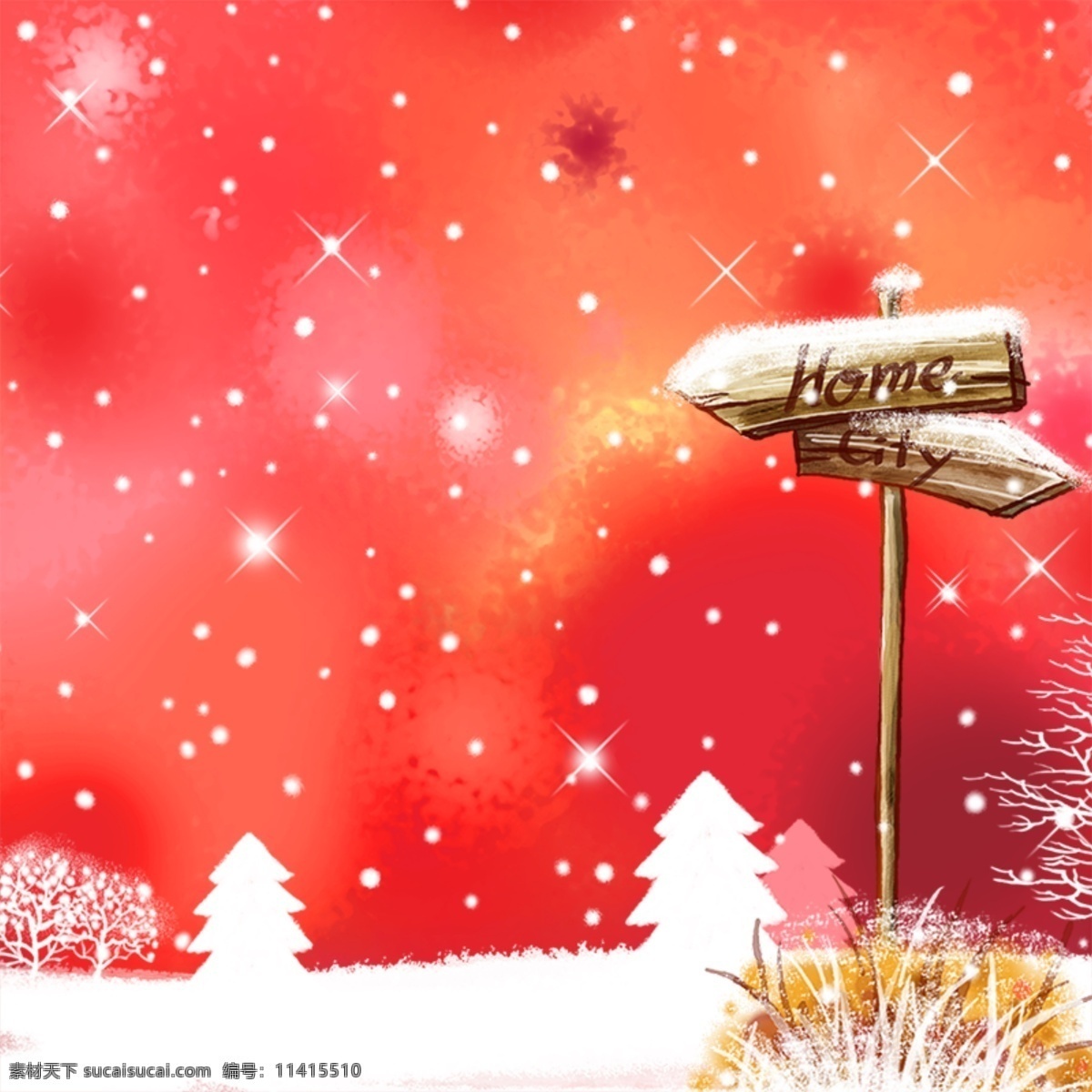 手绘冬季背景 星星 冬季背景 冬季插画 冬天 广告设计模板 源文件 冬季 氛围 模板下载 冬季氛围 写意背景 红色