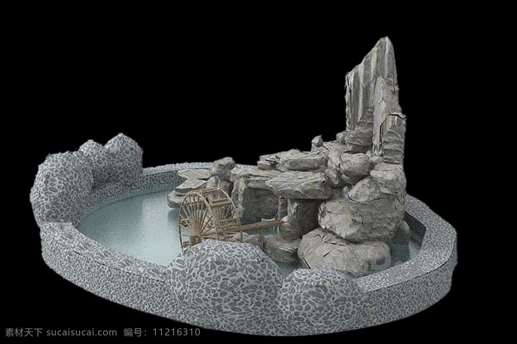 假山水池 3d模型 户外建筑模型 游戏场景 古建筑场景 花园假山模型 小区水景 3d建模 3d设计 max