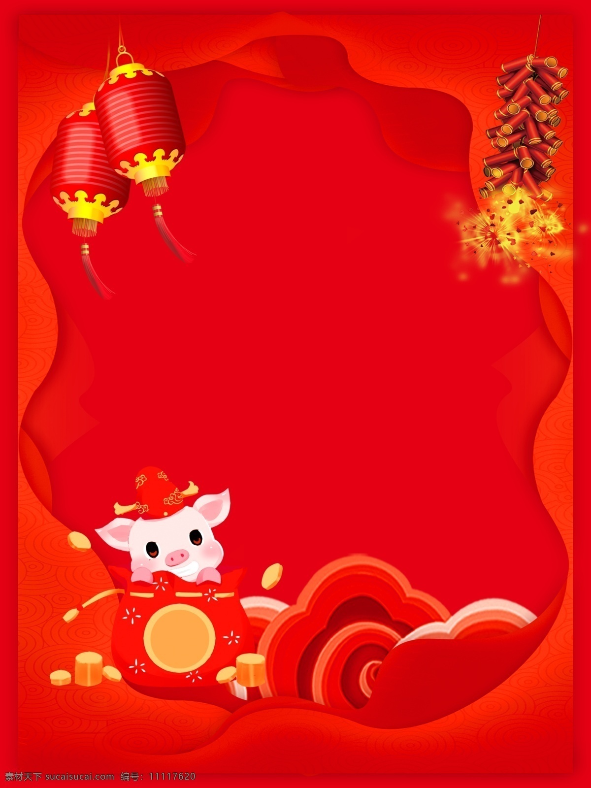 中国 风 猪年 新春 背景 灯笼 鞭炮 红色 喜庆背景 新年快乐 猪年背景 福袋 猪年素材 猪年新春