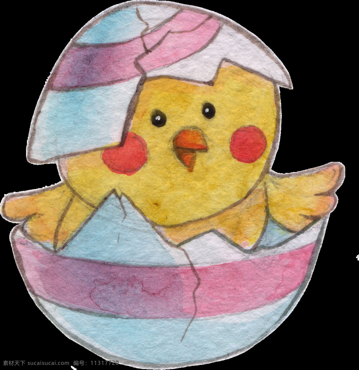 手绘 破蛋 而出 小鸡 透明 装饰 图案 彩蛋 黄色 粉红色 蓝色 刚出生小鸡 装饰图案