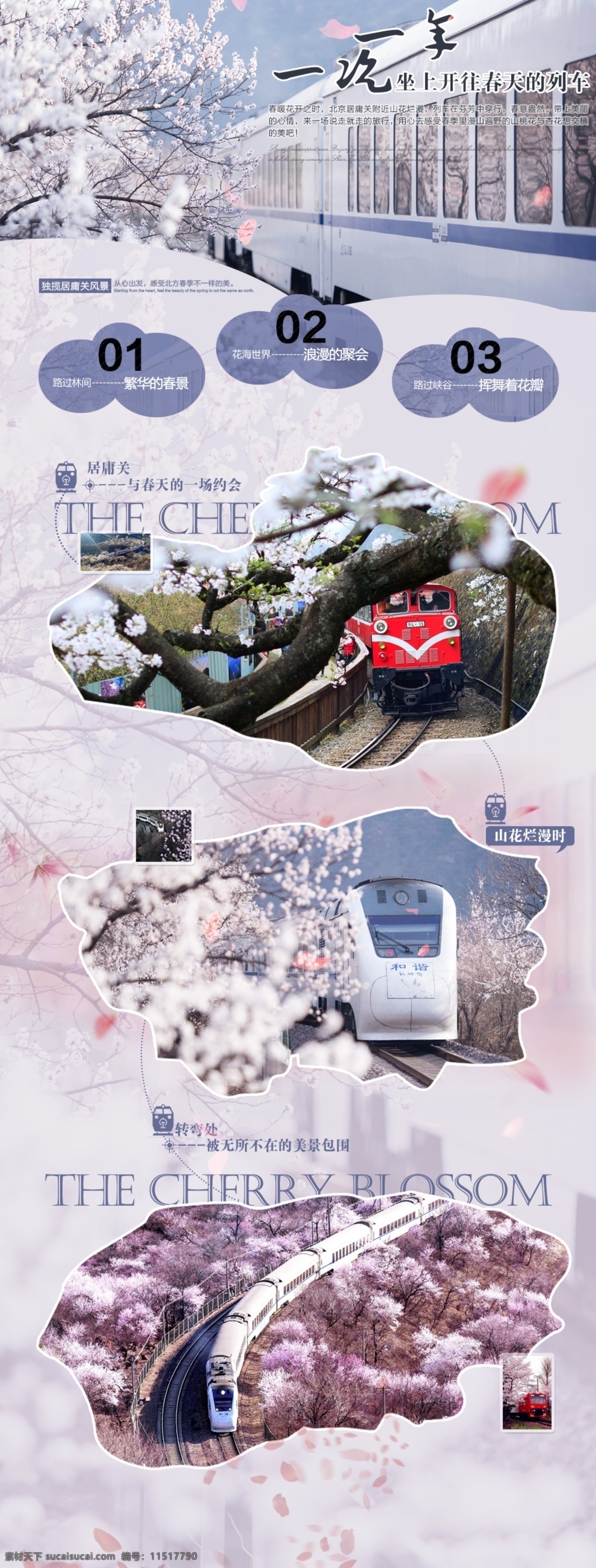 春天 樱花 旅游 宣传 类 排版 淘宝素材 页面设计 开往 列车 花瓣 灰色