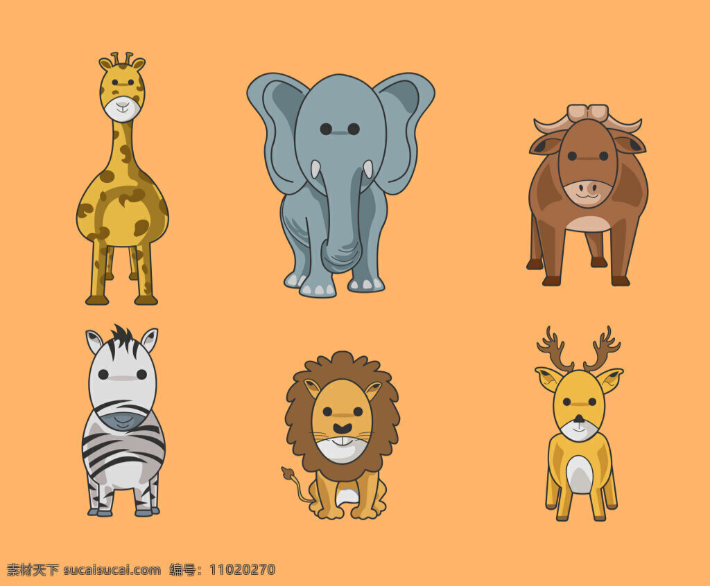 野生 卡通 动物 野生动物 卡通动物 长颈鹿 大象 鹿 黄色