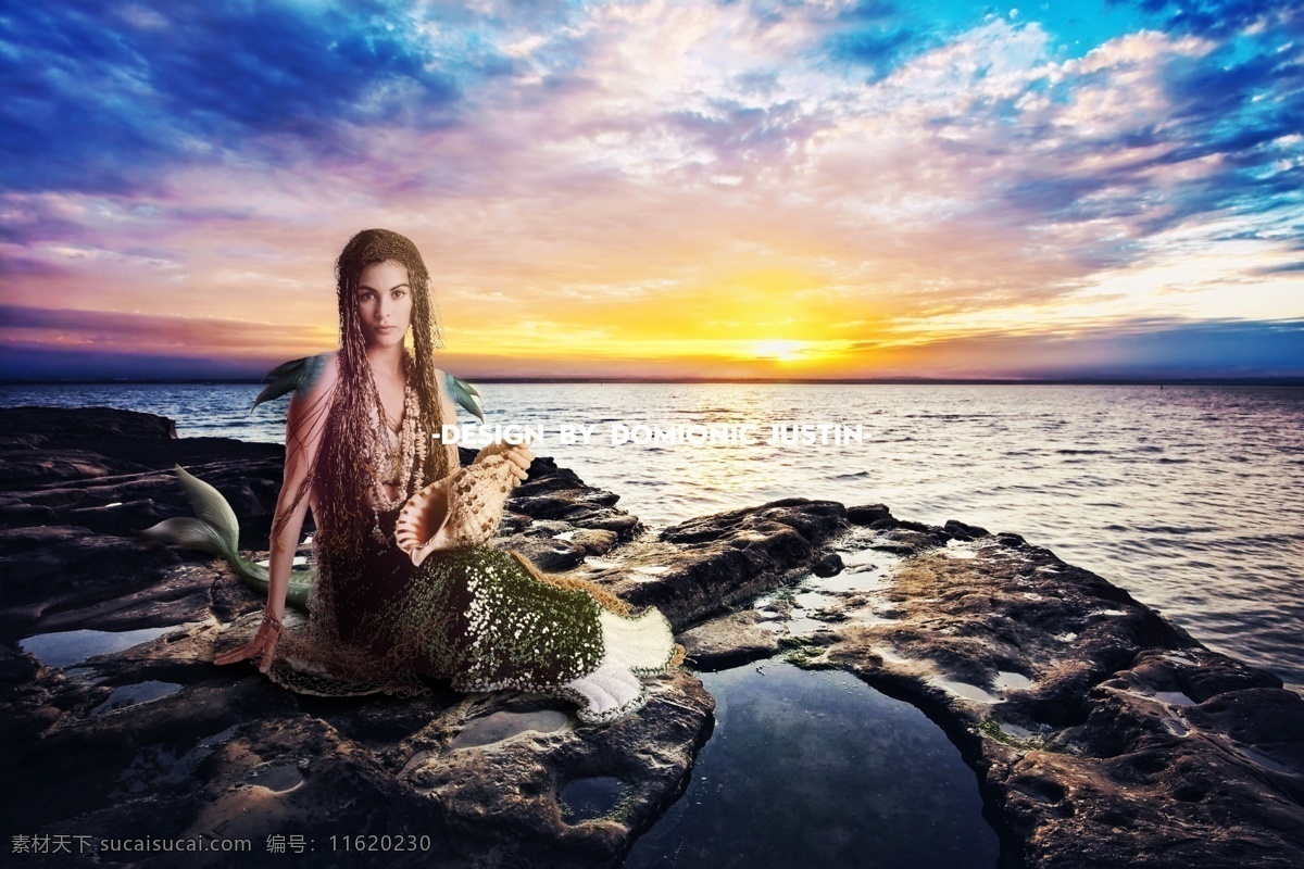 美人鱼 场景 拼合 场景拼合 天空 海 魔幻 黑色