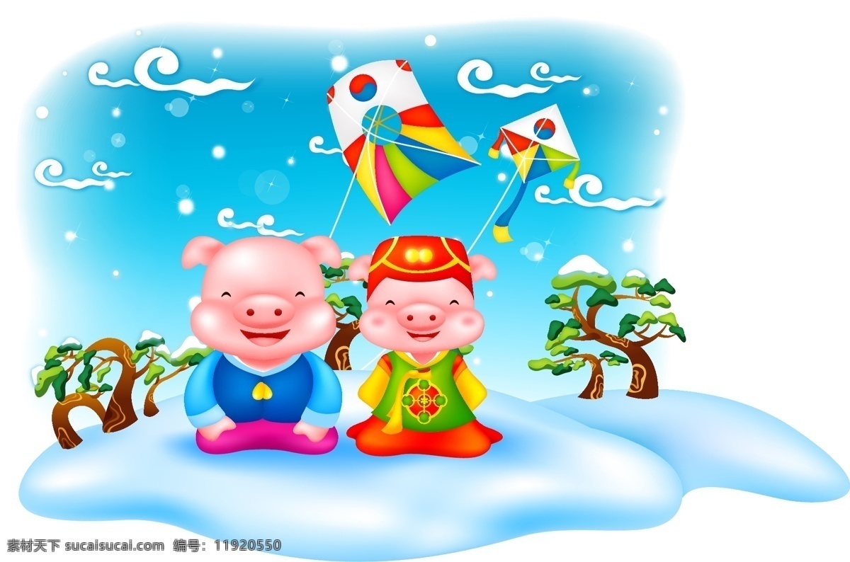 2007 最新 韩国 谨 贺 新年 可爱 猪 矢量图 模板 设计稿 源文件 云彩 可爱猪 节日大全 节日素材