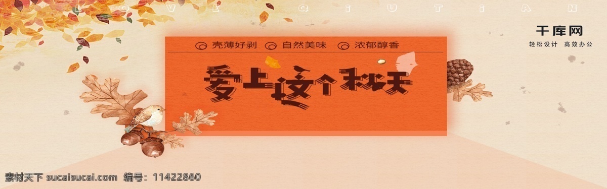 秋季 促销 橙色 坚果 枫叶 榛子 海报 banner 淘宝