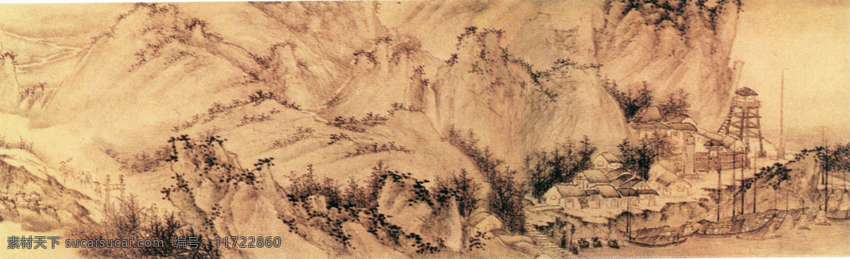 连绵 起伏 风景 古典 古画 山水 中华传世国画 中国画艺术 连绵起伏 文化艺术