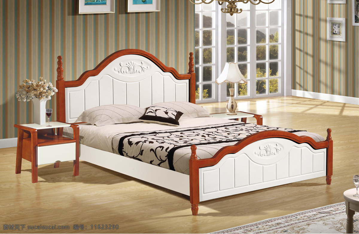 地中海实木床 实木床背景 实木床拍摄 白色床 小美床 画册设计