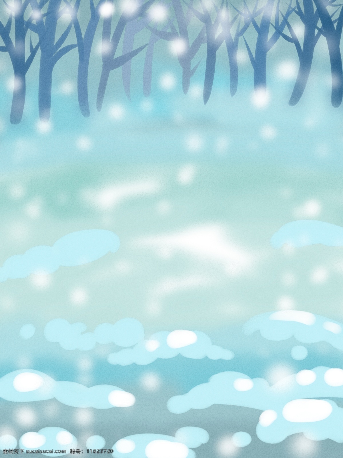 蓝色 朦胧 梦幻 雪花 背景 冬季 背景素材 卡通背景 手绘 雪花背景 广告背景 psd背景 手绘背景