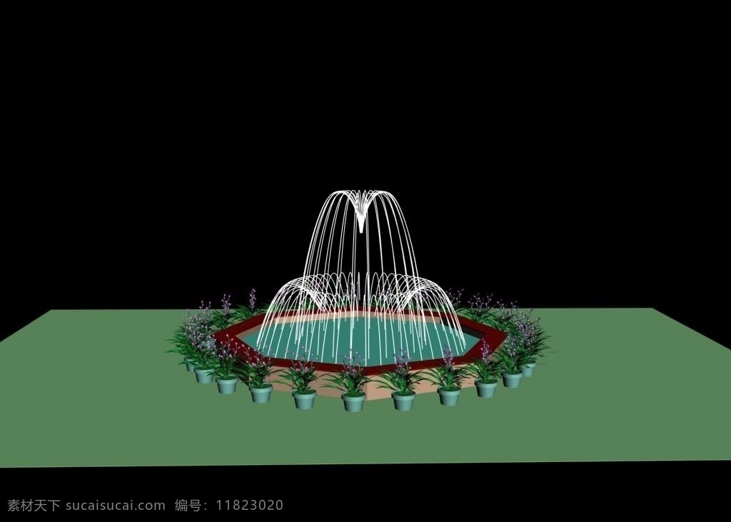 喷泉 景观 花园 3d 花 3d模型 3d设计 3d作品 max