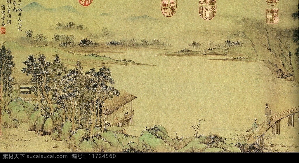 携琴访友图 之一 中国 古代 山水画 国画 湖 文化艺术 绘画书法 古画517张 设计图库 300