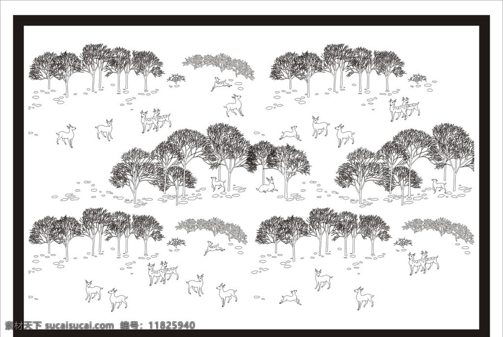 森林小鹿 森林 树林 树 小鹿 野外 动物园 森林装饰画 矢量山水画 文化艺术 绘画书法
