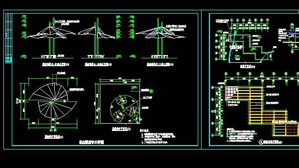 膜结构 凉亭 膜结构凉亭 曲桥施工图 小亭子 cad素材 景观图纸