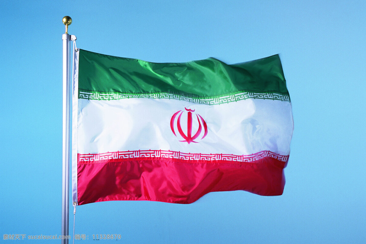 伊朗国旗 伊朗 国旗 旗帜 飘扬 旗杆 天空 文化艺术 摄影图库