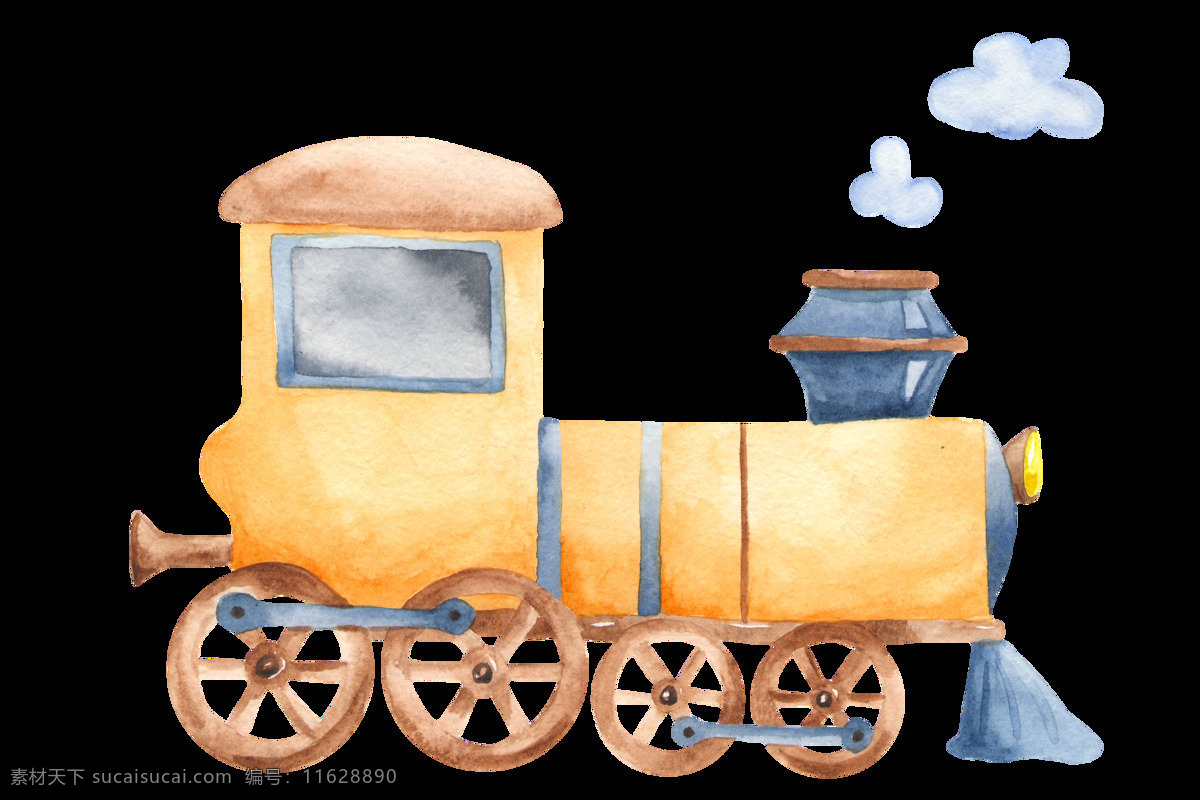 水彩 玩具 小 火车 小火车 水彩插画 卡通插画 玩具货车 装饰图案 动漫动画