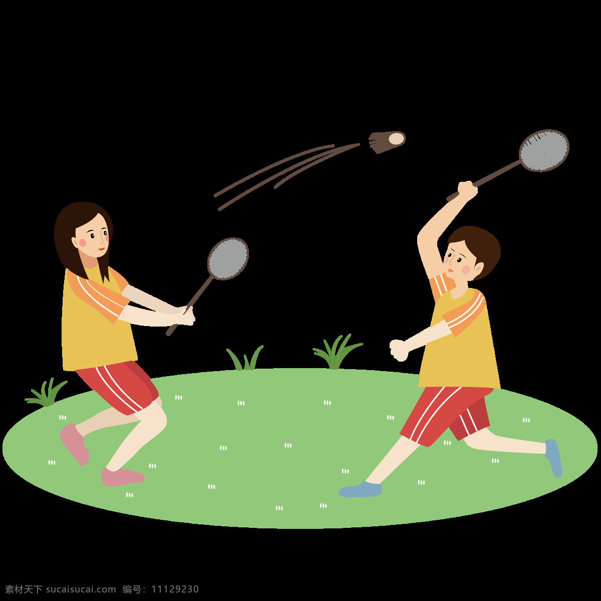 情侣 羽毛球 插画 男女 打球 打羽毛球 运动 卡通 卡通插画 卡通设计