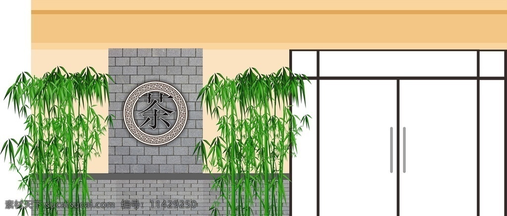茶楼形象墙 茶楼 形象墙 竹子 砖 茶 中国风 古风圆形
