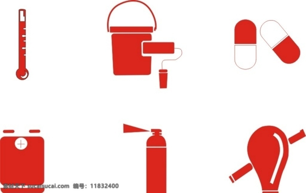 有害垃圾 温度计 油漆 药品 蓄电池 电池 灭火器 灯管 标志图标 公共标识标志