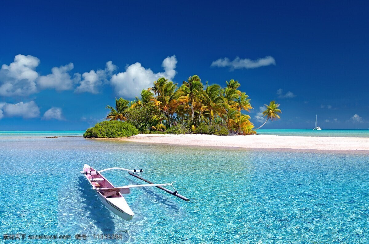 海岛 蓝天 白云 碧海 金沙 小艇 小船 无人岛 度假 阳光 沙滩 清澈 快艇 旅游摄影 自然风景